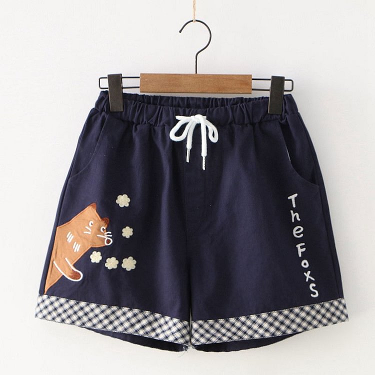 Fox Patch Letter Pocket Shorts - Modakawa Modakawa