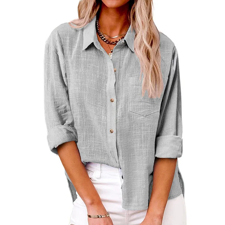 VChics Women's Loose Simple Long Sleeve Shirts