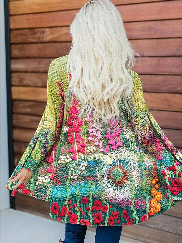 Spring Floral Embroidery Women's Sweater Cardigan