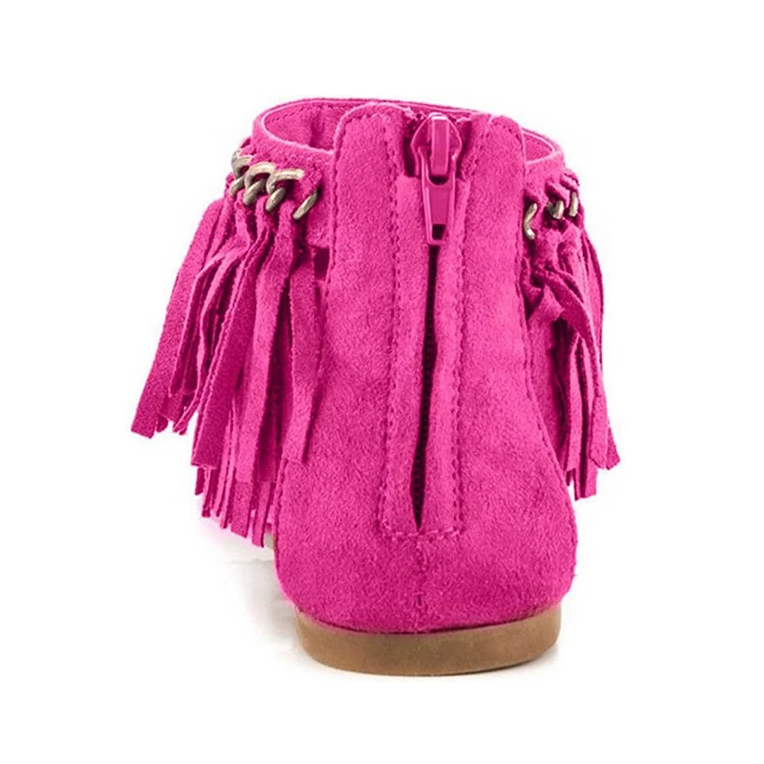 Fuchsia Round Toe Boho Flip Flop Chain Tassel Flat Sandals for Women