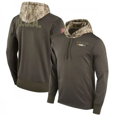Men's Baltimore Ravens  Olive Salute to Service Sideline Therma Pullover Hoodie