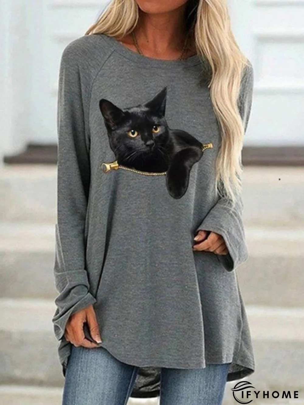 Cat Casual Loose Long Sleeve T-Shirt | IFYHOME