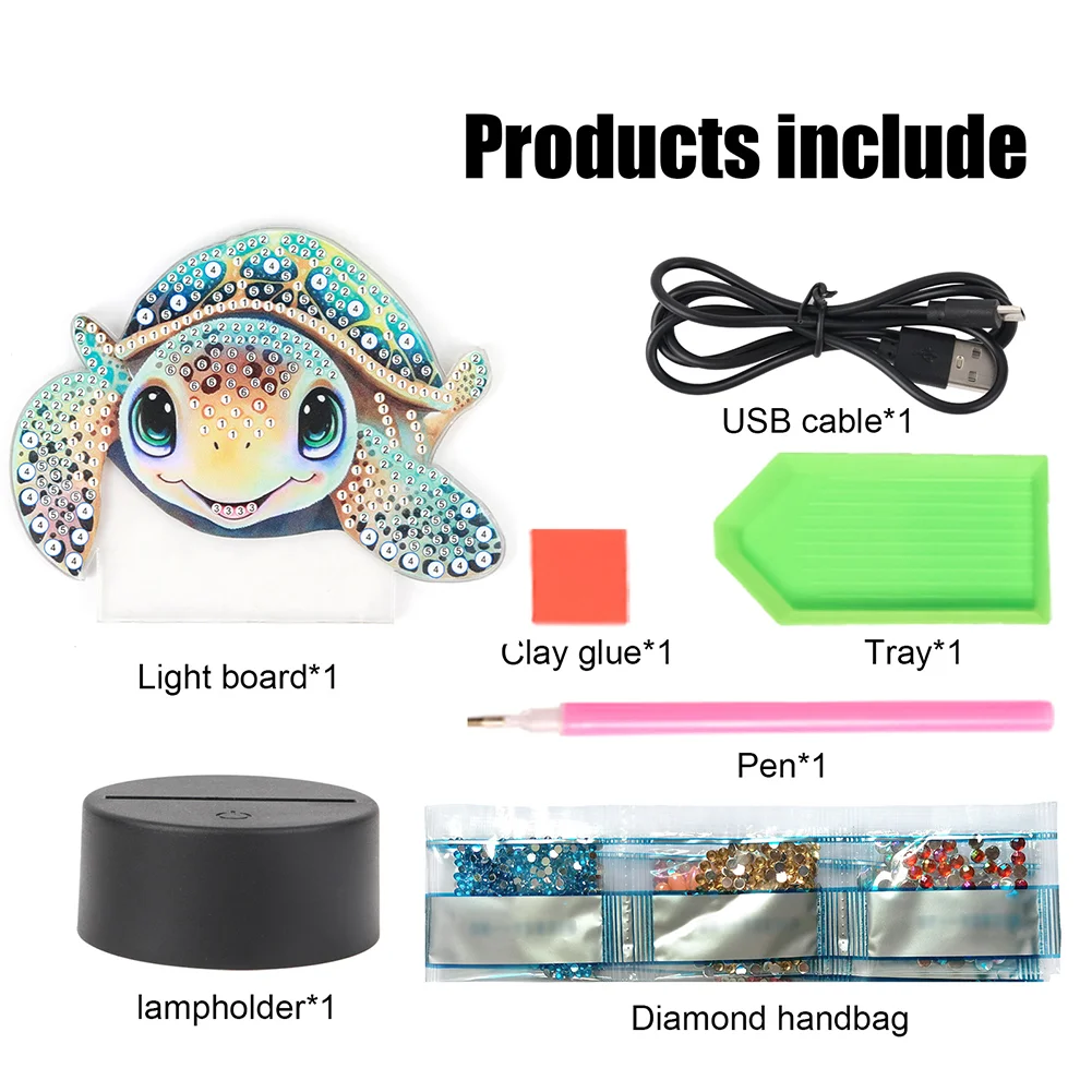 5D DIY Turtle Diamond Painting Night Light Diamond Painting Lamp