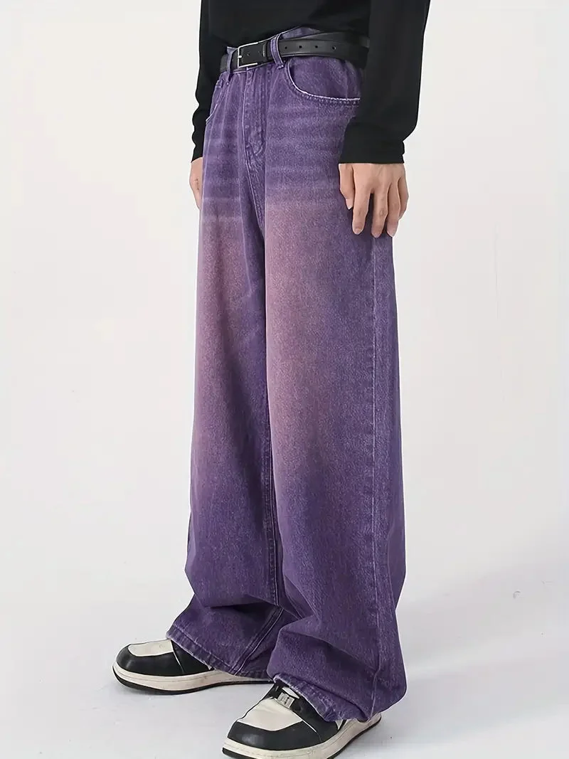 Brownm vintage upcycle baggy jeans with faded effect