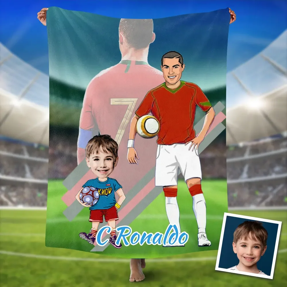 Father's Day Gifts, Custom Photo Blankets Personalized CR7 Ronaldo FIFA Blanket