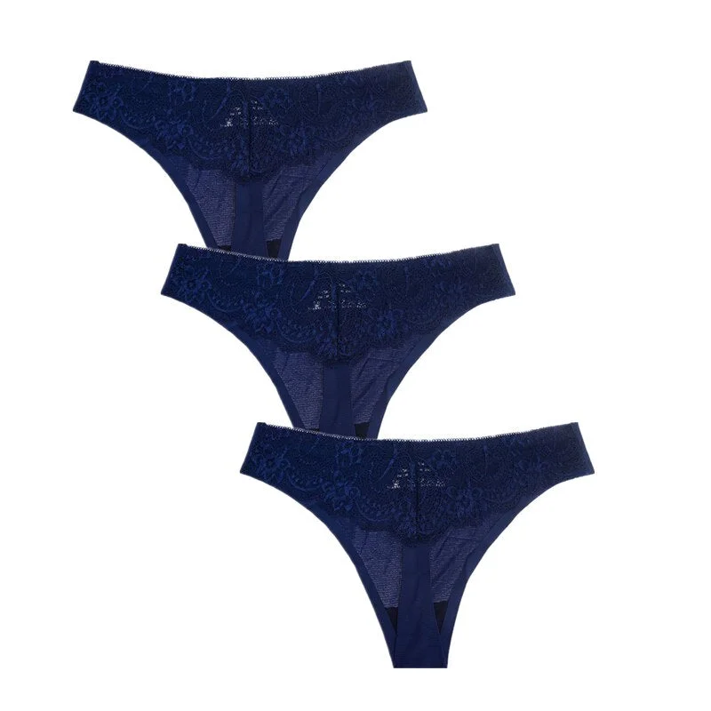 3Pcs/Lot Sexy Women G-string Thongs Lace Floral Sheer Low Waist Underwear Soft Lingerie Ice Silk Briefs Seamless Panties Soft