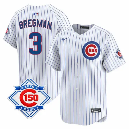 Men's Chicago Cubs #3 Alex Bregman White Nike Home Vapor Limited 150th Anniversary Authentic Lettering Jersey
