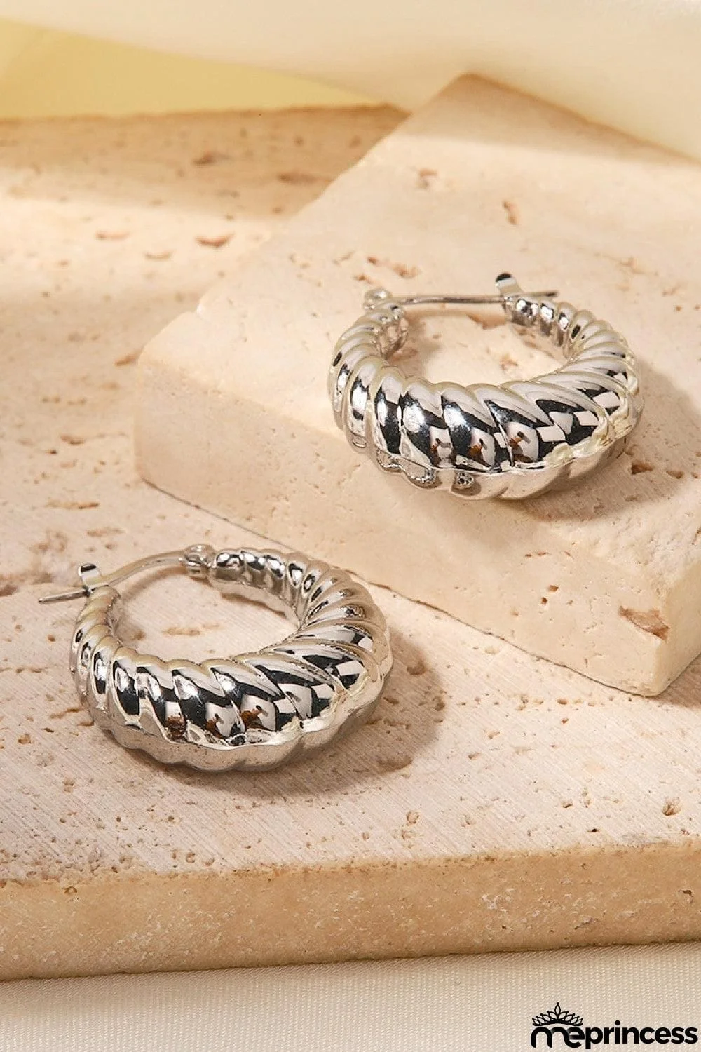 Textured Stainless Steel Hoop Earrings