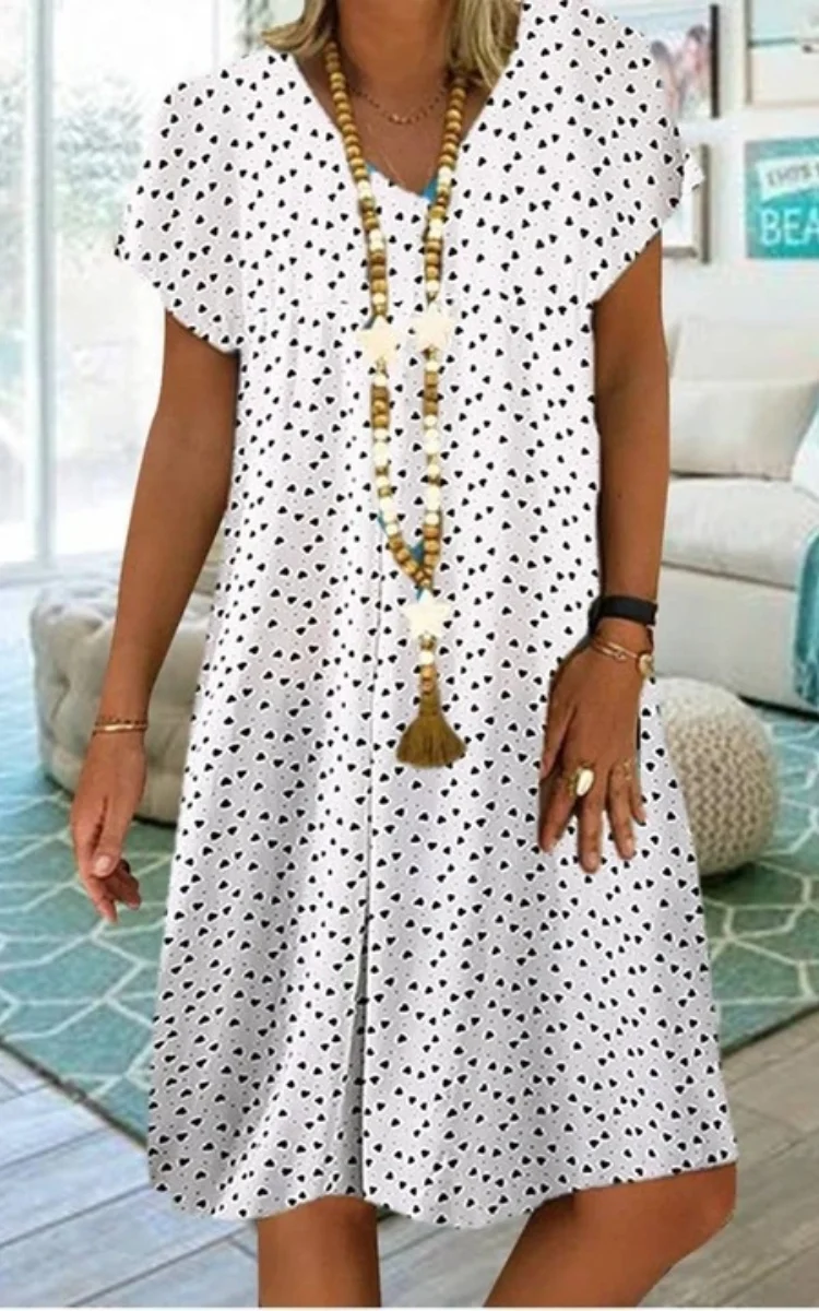 V-neck Dot Heart Print Dress
