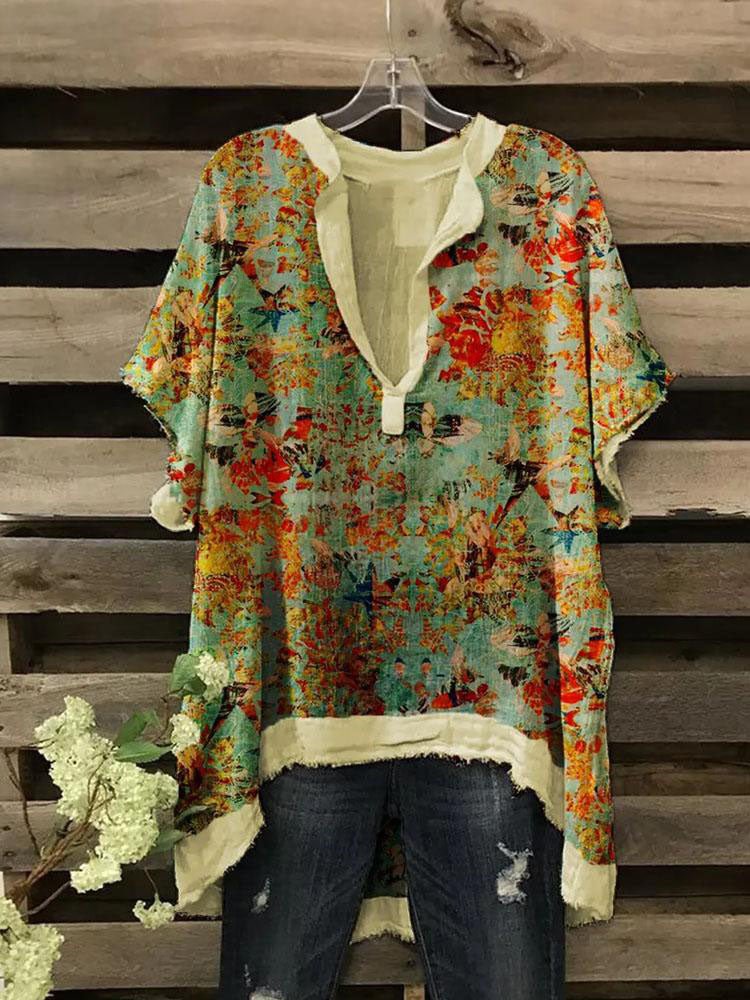 Planting Memory Holiday Floral-Print Linen Shirts & Tops