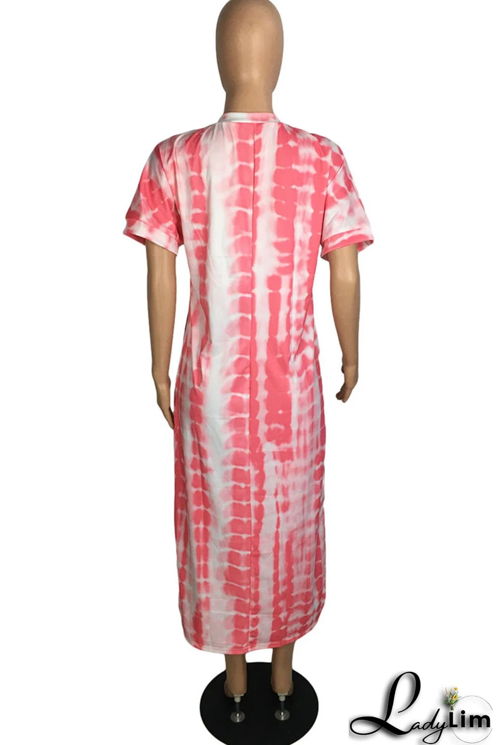 Blue Fashion Casual Print Slit O Neck Short Sleeve Dress Dresses