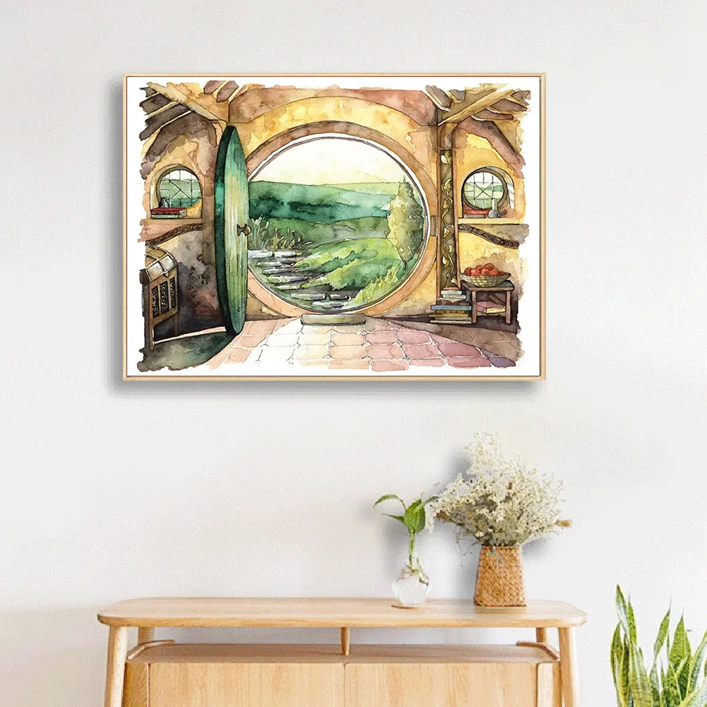 11CT Full Stamped Cross Stitch - Hobbit House(Canvas|50*40CM)