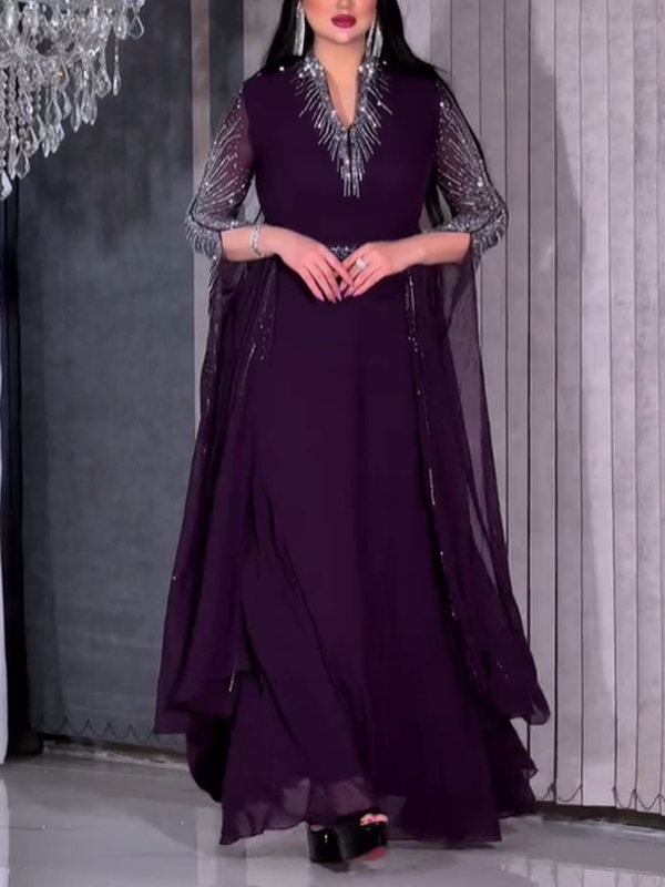 Chiffon Temperament Slit Sleeves Ladies Dress