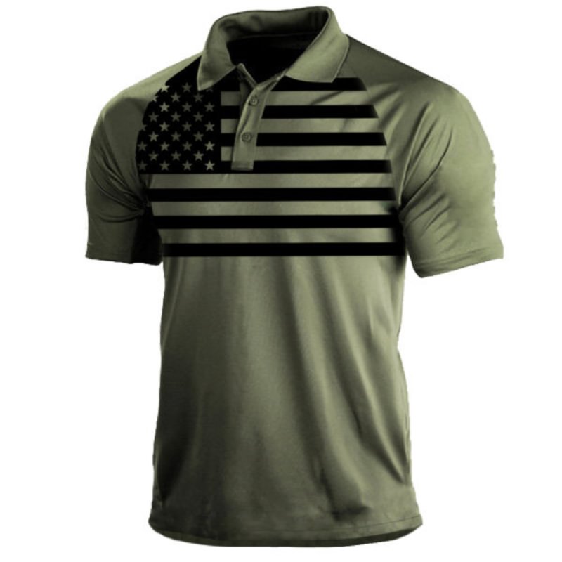 Men's Short Sleeve Flag Print Sports Polo T-shirt