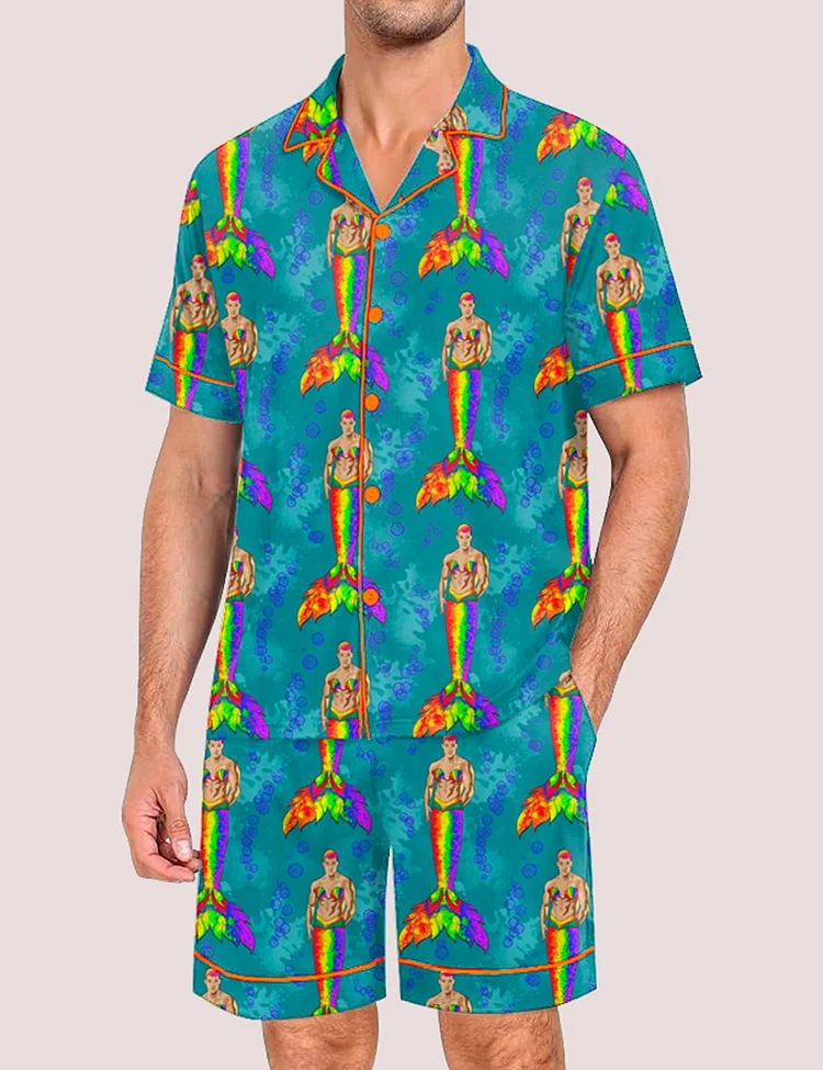 Men's Rainbow Seashell Pride Merman Pride Month Love Is Love Print Pajama Set