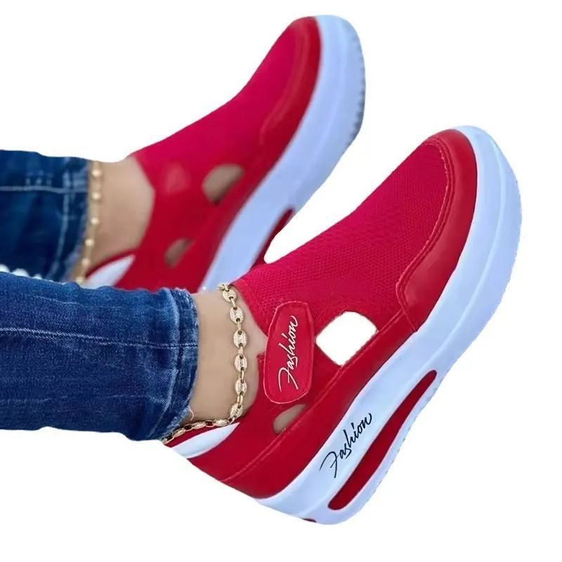 Breakj Breakj Casual Single-Shoe Women's Spring And Summer New Flat Bottom Flying Weaving Breathable Magic Sticker Casual Mesh Shoes