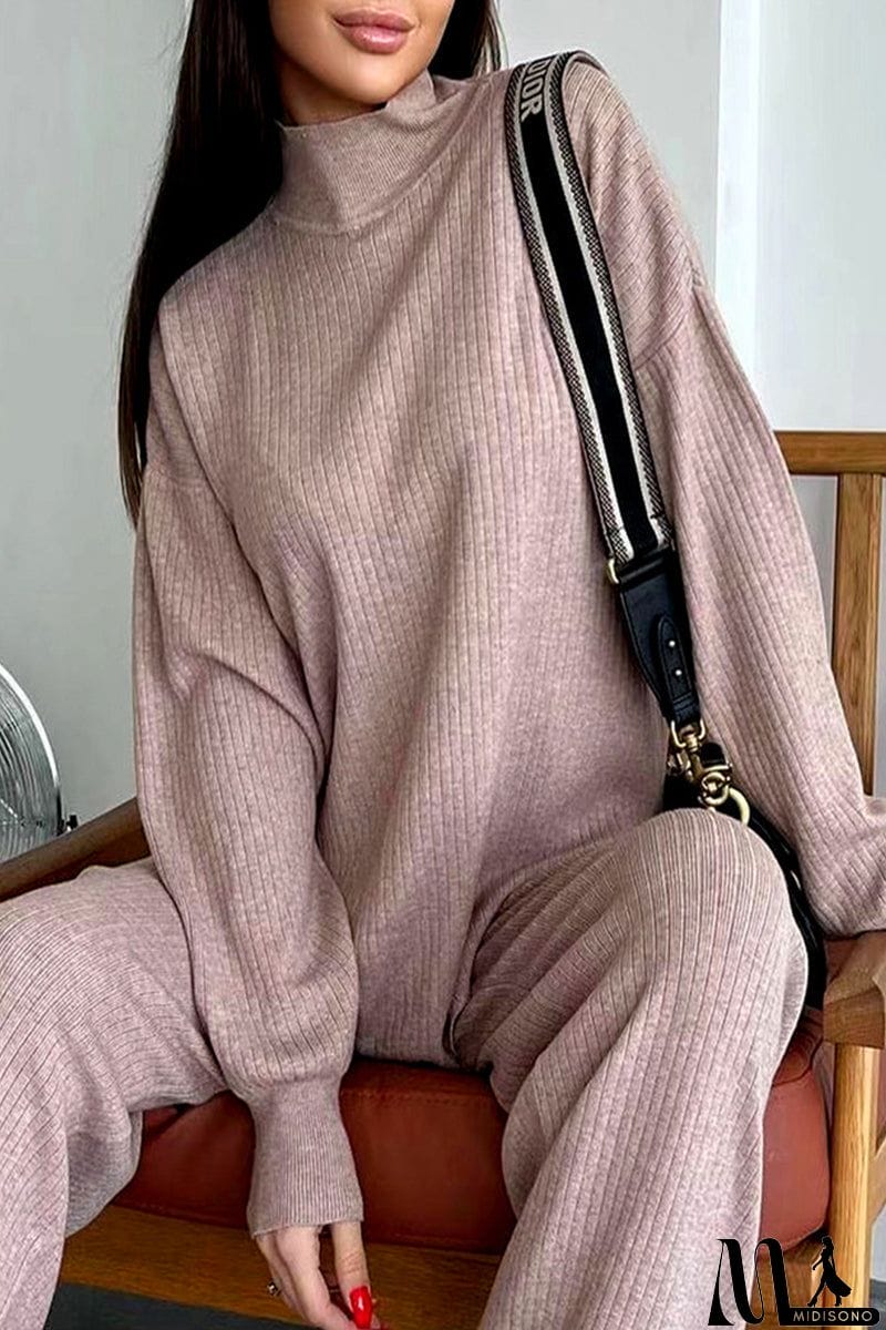 MidiSono - Casual Simplicity Solid Turtleneck Long Sleeve Two Pieces