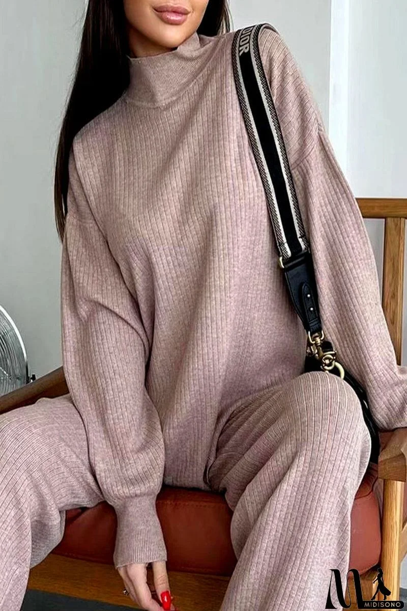 MidiSono - Casual Simplicity Solid Turtleneck Long Sleeve Two Pieces