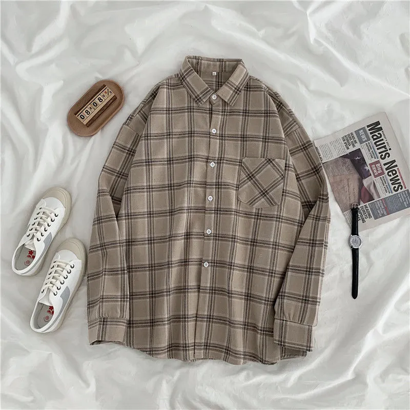 Plaid Shirt Loose Women Oversized Blouse Original Long Sleeve Tops Female Vintage Femme Blusas Casual Outwear 2021