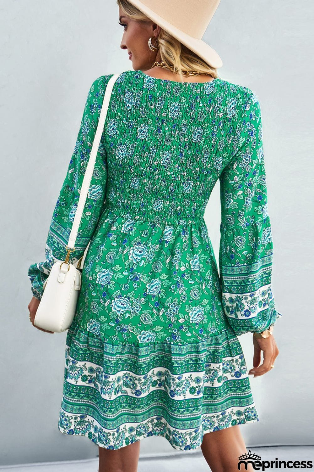 Bohemian V-Neck Balloon Sleeve Dress