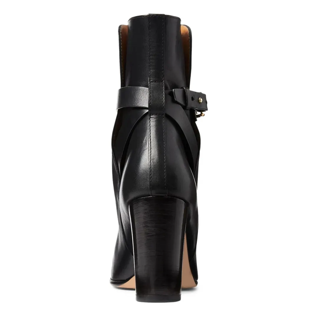 Women's Square Toe Buckle Decorative Strap Black Heel Booties