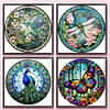 (US Only)4pcs Full Embroidery Cotton Thread 18CT Print Stained Glass Cross Stitch 20x20cm