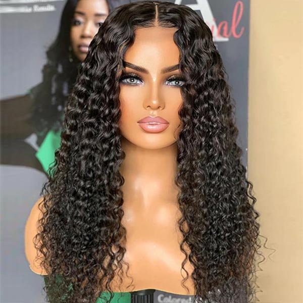 Junoda Hair Kinky Curly Human Hair Transparent Lace Frontal Wigs Pre plucked with Baby Hair for Women