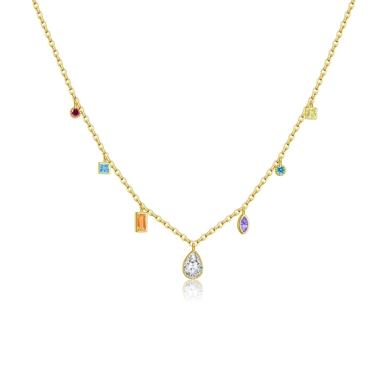 925 Sterling Silver Zircon Cable Chain Water Droplets Pendant Necklace