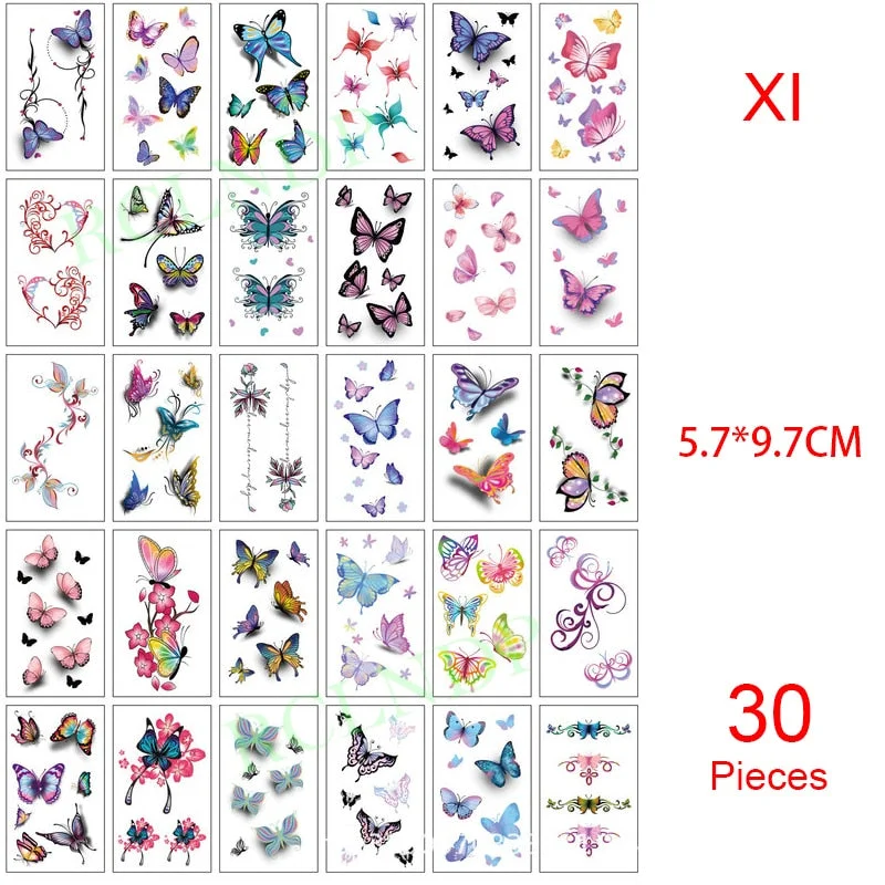 Temporary Tattoo Sticker Set Moon Skull Cross Butterfly Tatoo Flash Tatto Fake Waterproof Stickers for Men Women Girls 50 Pcs