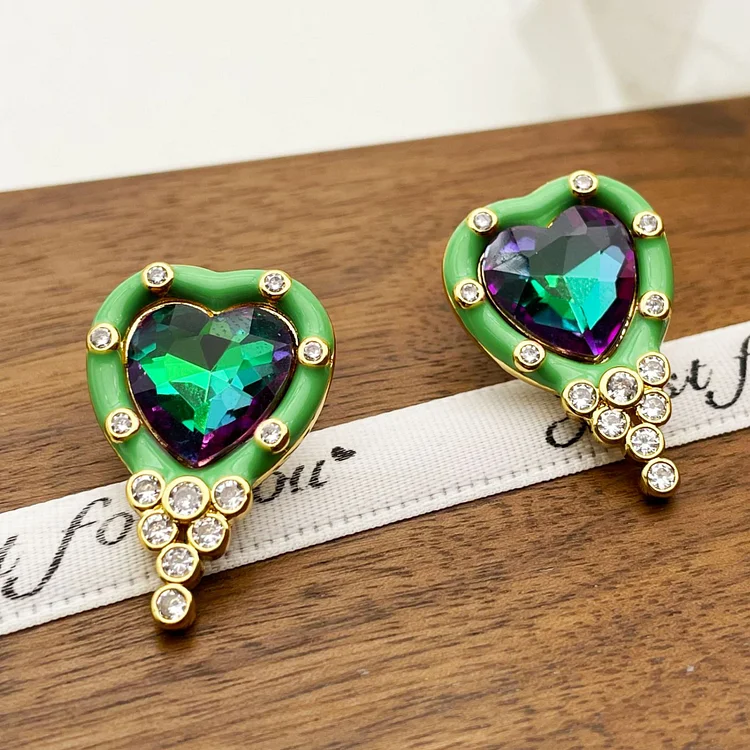 Dropped enamel heart-shaped earrings