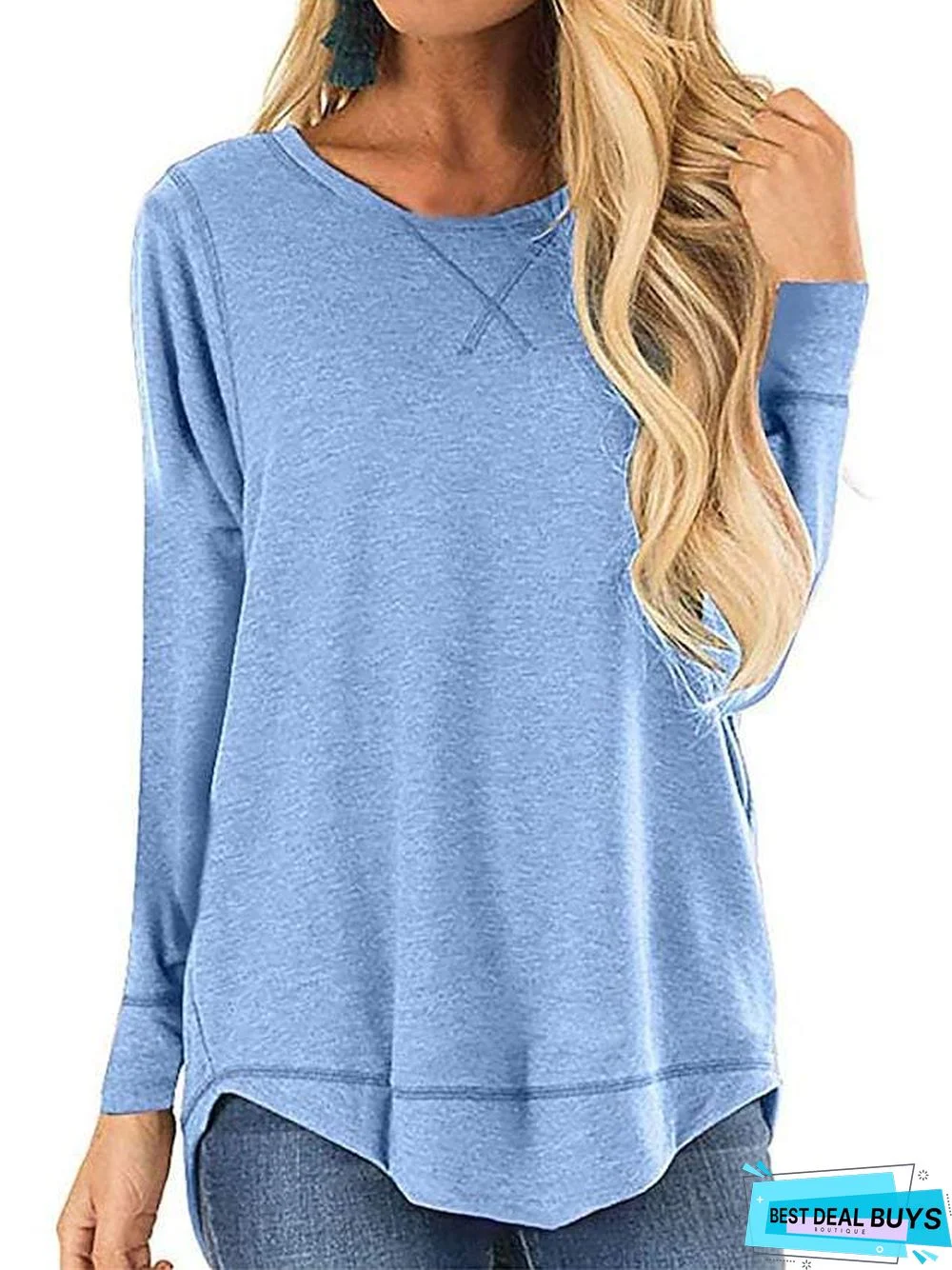 Women's T-Shirt Plain Solid Color Long Sleeve Round Neck Basic Casual Tops Cotton Black Green Sky Blue