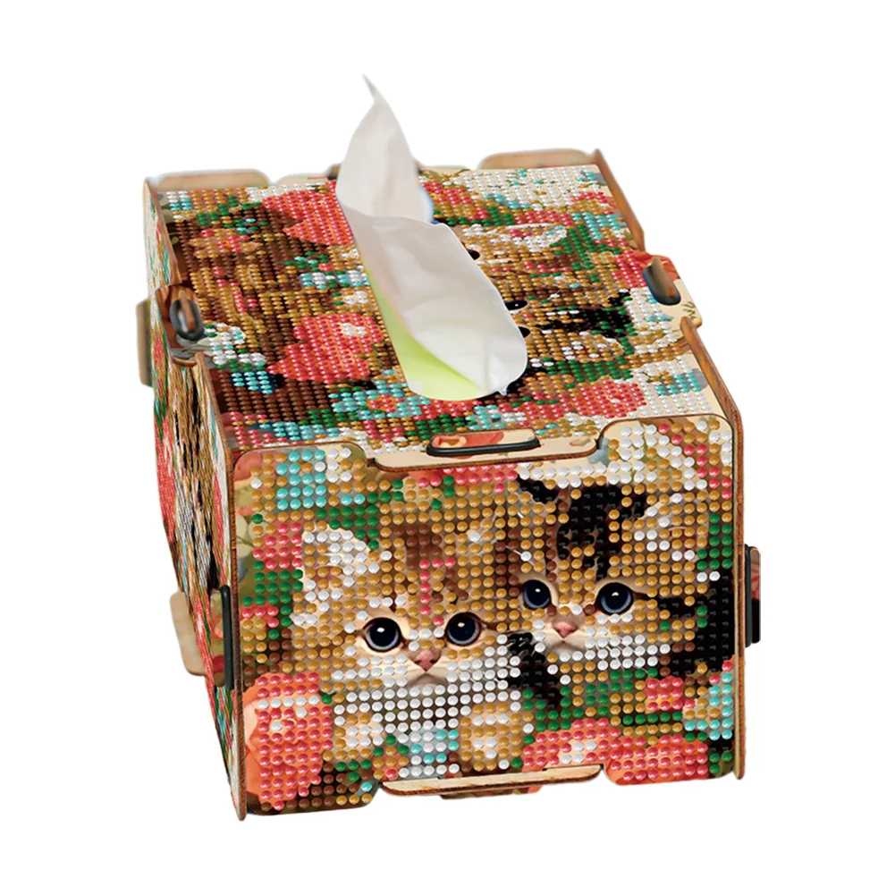 Diamond Painting Tissue Box Kits Rhinestone Craft Kit (Kitten Flower Basket)