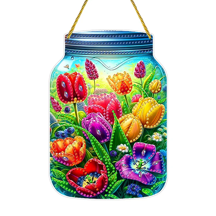 Double Sided Special Shaped Flower In Bottle Hanging Diamond Art Kits Home Decor