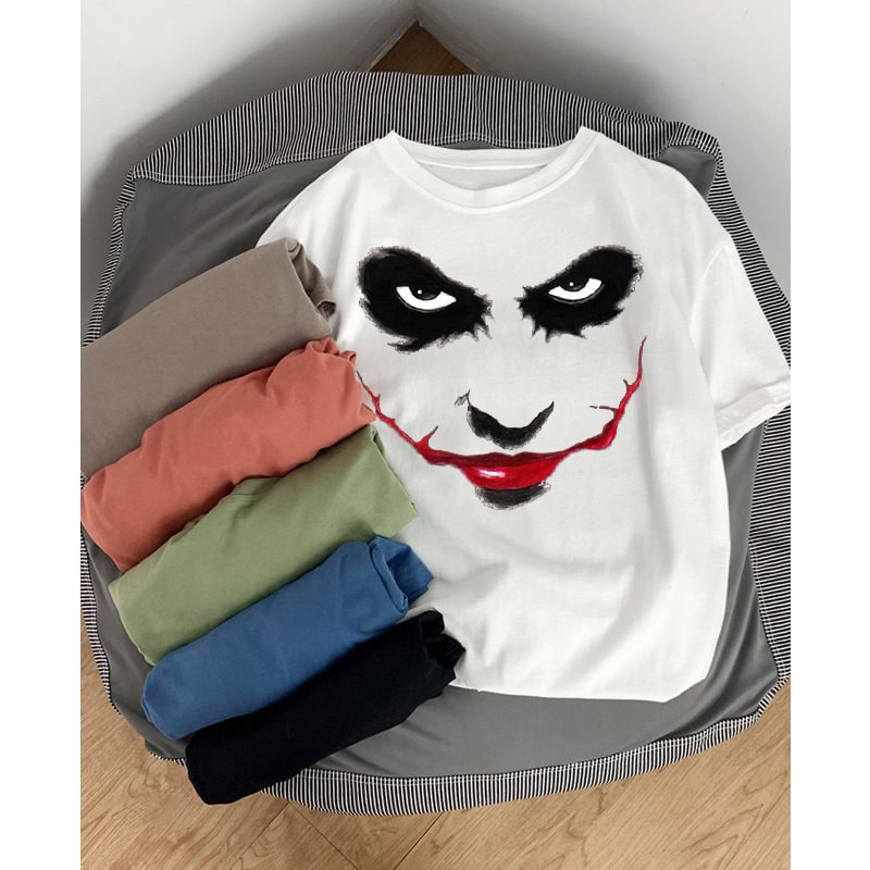 Casual Loose Clown Print Cotton Short Sleeve T-Shirt
