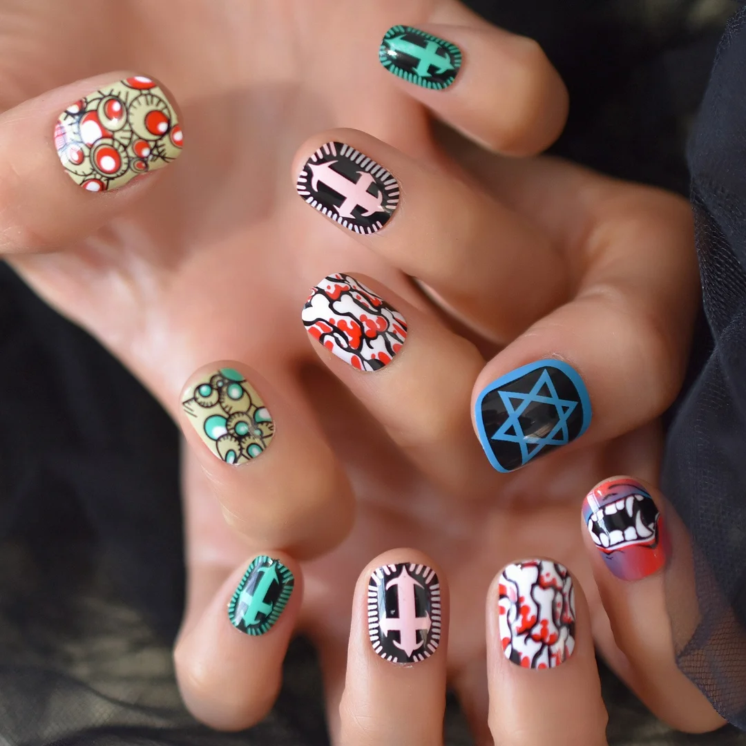 Personality Anime Cartoon Nails Teens Cool Fingernails False Nail Tips Full Cover Nails Square Shourt Supplying Wholesale 24Pcs-Nail Inspo