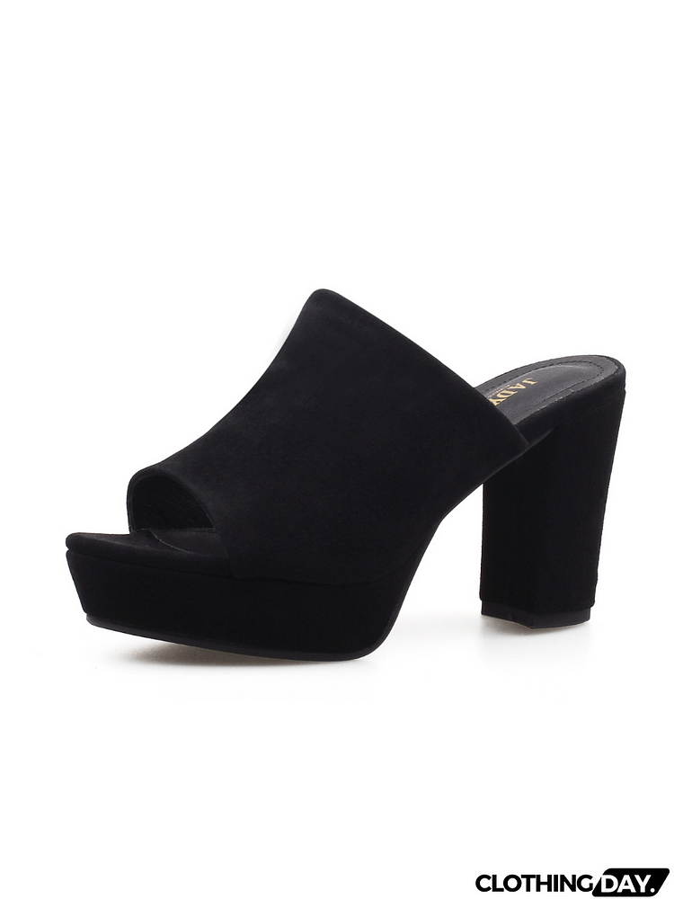 JADY ROSE | PEEP TOE LEATHER PLATFORM MULE - BLACK