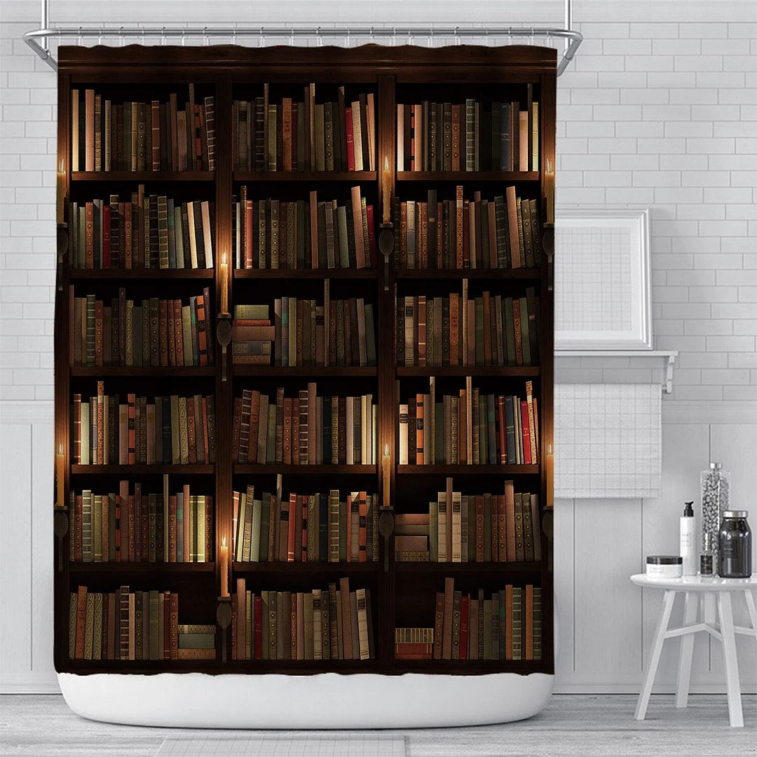 Vintage Library Books Photo Shower Curtain Magic Bookshelf Printing Bathroom Decor Curtains Set Waterproof Fabric With Hooks
