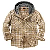 Men's Thicken Plaid Shirt Fleece-Lined Plus Size Windproof Hooded Jacket Coat