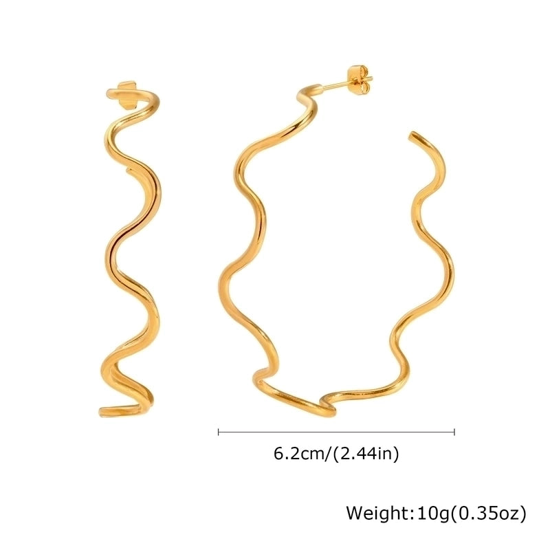 IG Style Minimalist Waves 304 Stainless Steel 18K Gold Plated Bangle Earrings Necklace