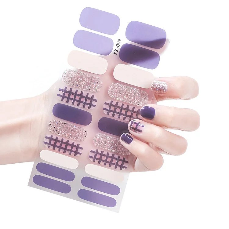 2 Sheets Purple Indigo Glitter Nude Nail Art Stickers Set 5D Embossed Nail Decals