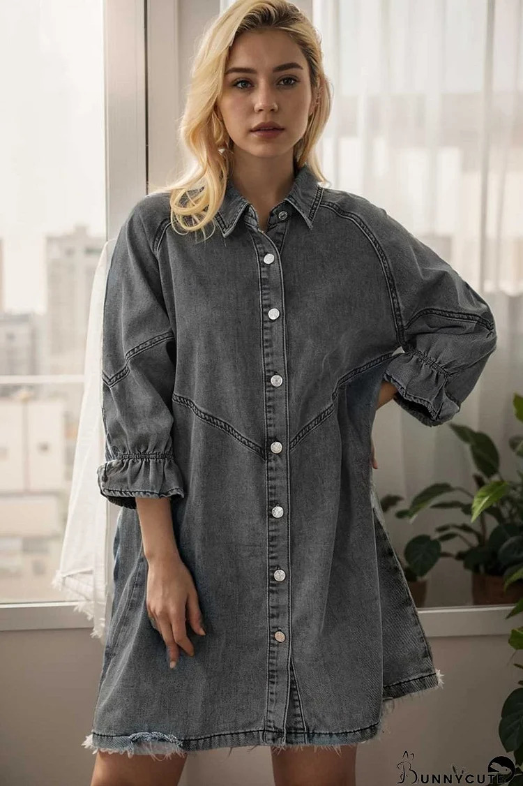 chic gray denim mini dress with button detail