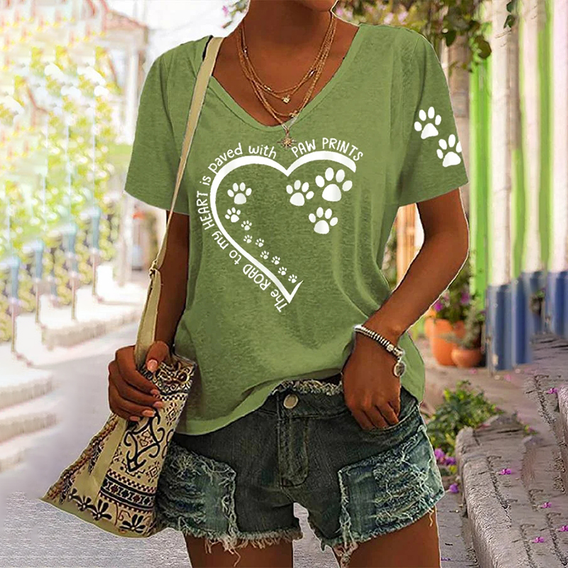 The Road To My Heart Is Paved With Paw Prints Dog Lovers T-Shirt wearshes