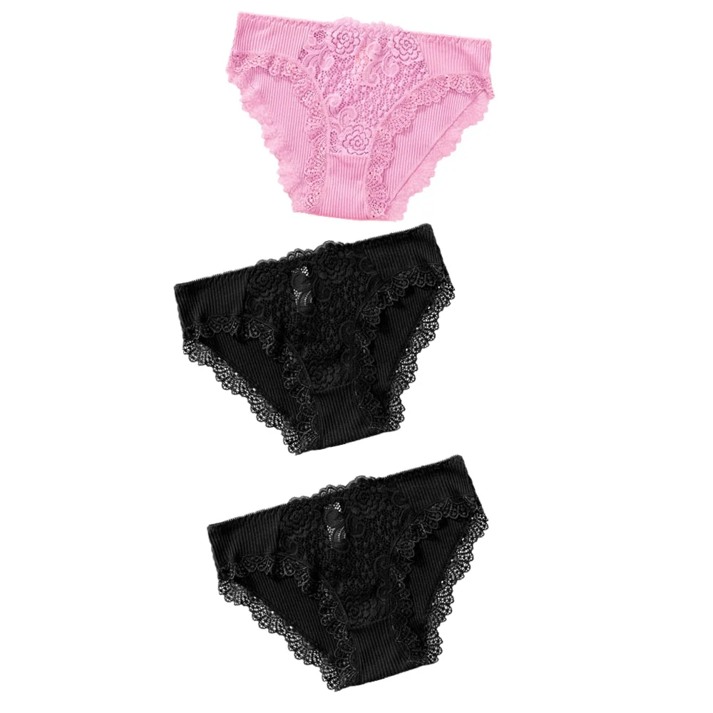 3PCS Cotton Panties Underwear Solid Women Sexy Lace Underpants Soft Briefs Set Female Intimates Plus Size Lingerie Panty XL XXL