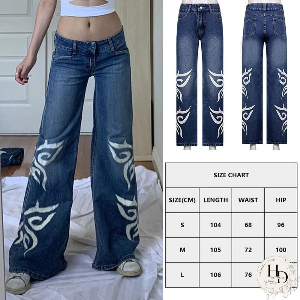 Sifreyr Butterfly Print Baggy Jeans Women Autumn Low Waist Denim Flare Pants Harajuku Streetwear Vintage Y2K Fairy Grunge Jeans