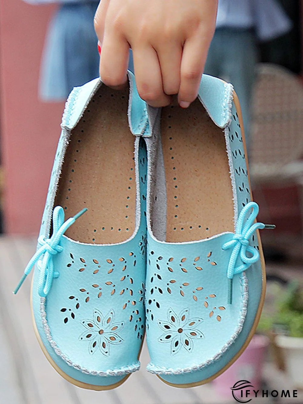 Cowhide Hollow Lace-up Portable Shoes | IFYHOME