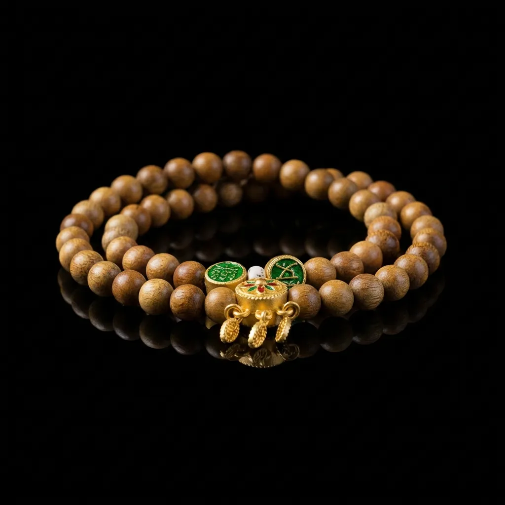 Golden Silk Nanmu Dual-Wrap Bracelet with 'Joy' Peace Charm