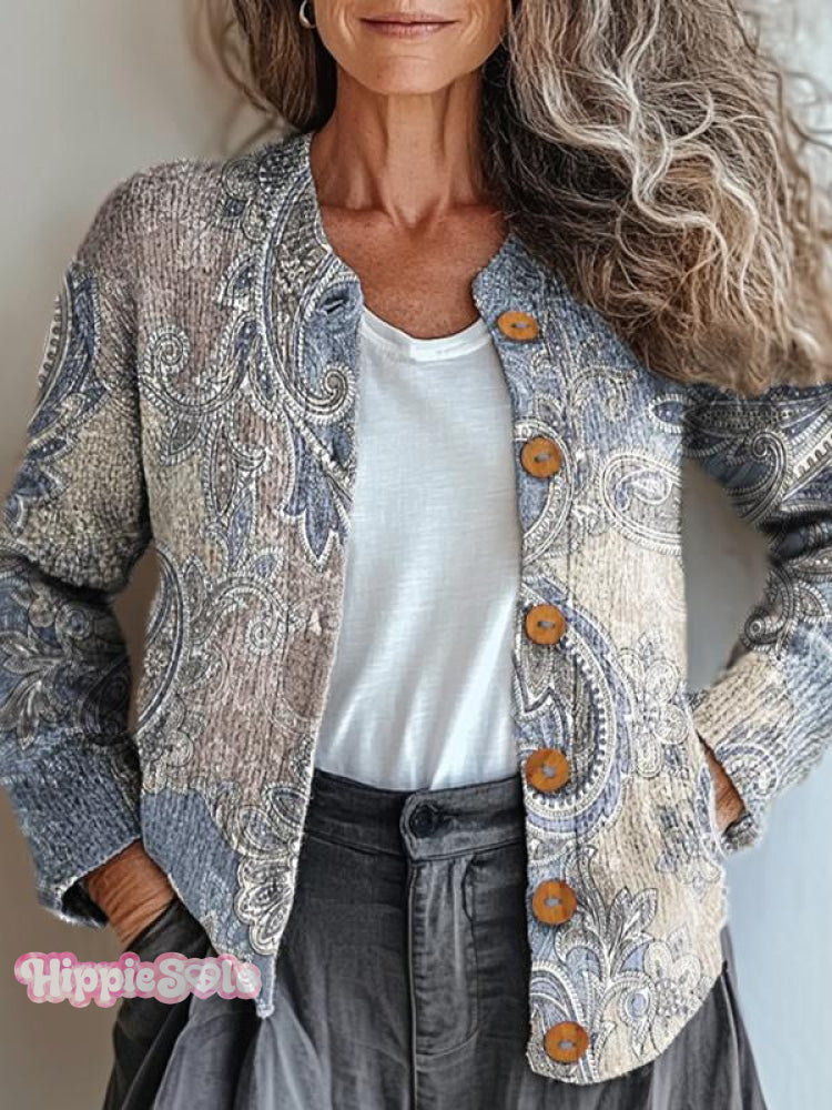 Women’s Paisley Art Pattern Print Buttoned Cardigan Sweater Multicolor / S