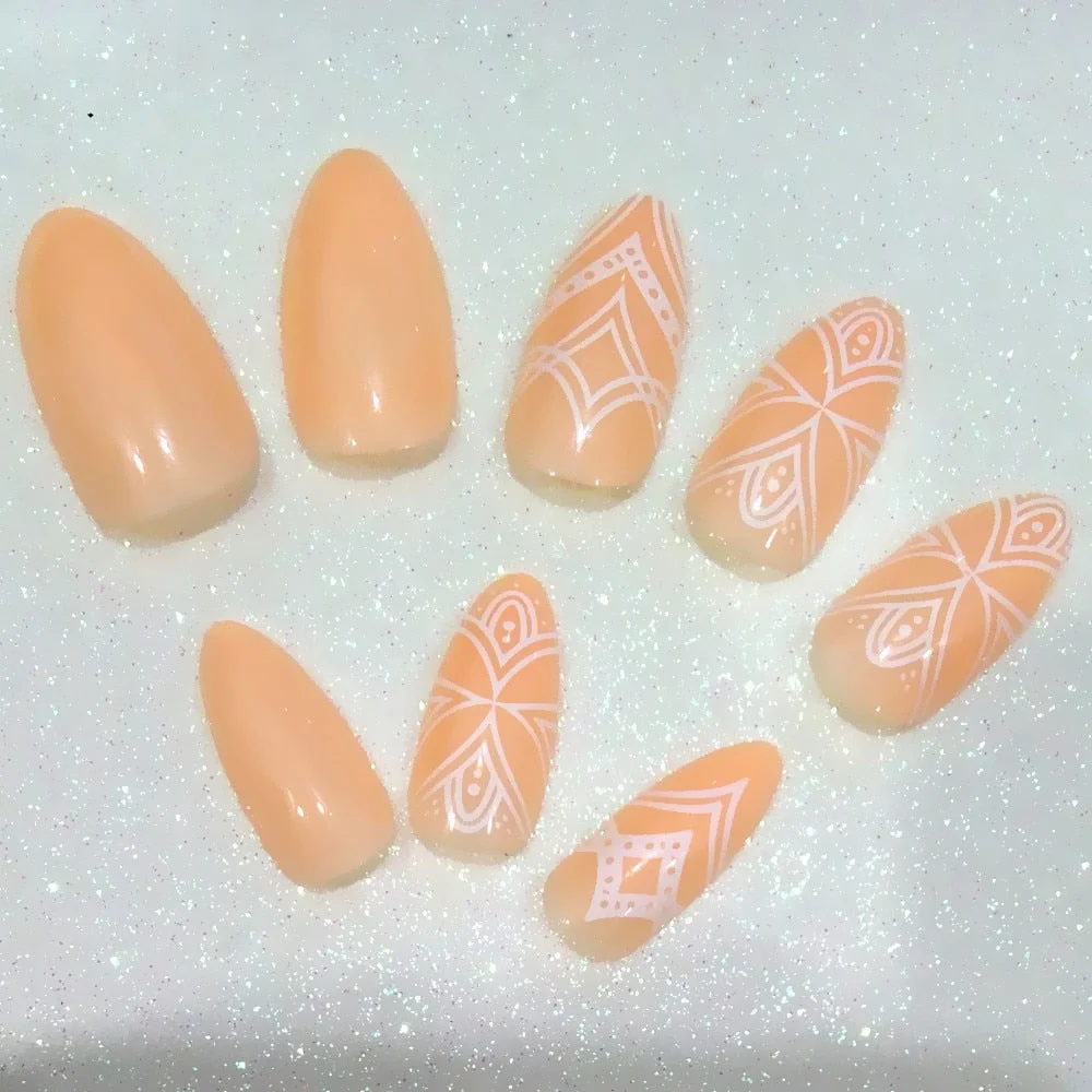 Dream Catcher Short Stiletto False Nails With Design Press On Artificial Fake Nails Tips DIY Full Cover Manicure Tool-Nail Inspo