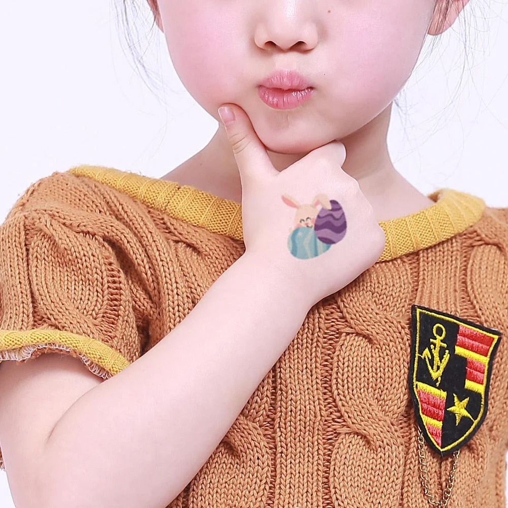 Cross-border creative cartoon waterproof sweat egg child cute rabbit egg tattoo sticker Easter tattoo sticker