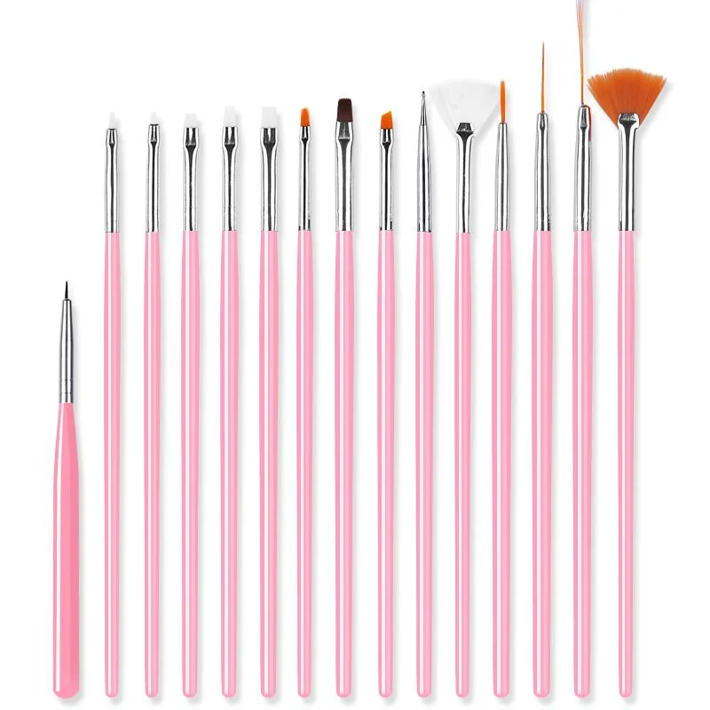 Acrylic UV Gel Nail Brush Kit Pink White Dotting Painting Pen Carving 15Pcs/set Gel Brush Manicure Nail Art Design Tools-Nail Inspo